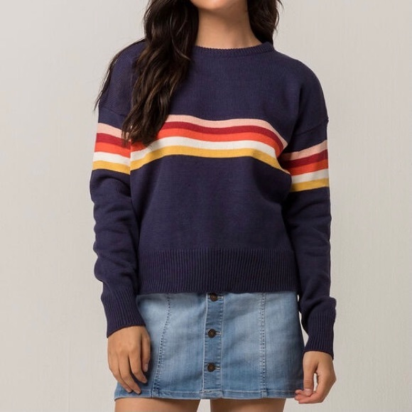 Dark Navy Blue Sunset Chest Striped Knit Crewneck Sweater | Sky & Sparrow - Picture 8 of 8
